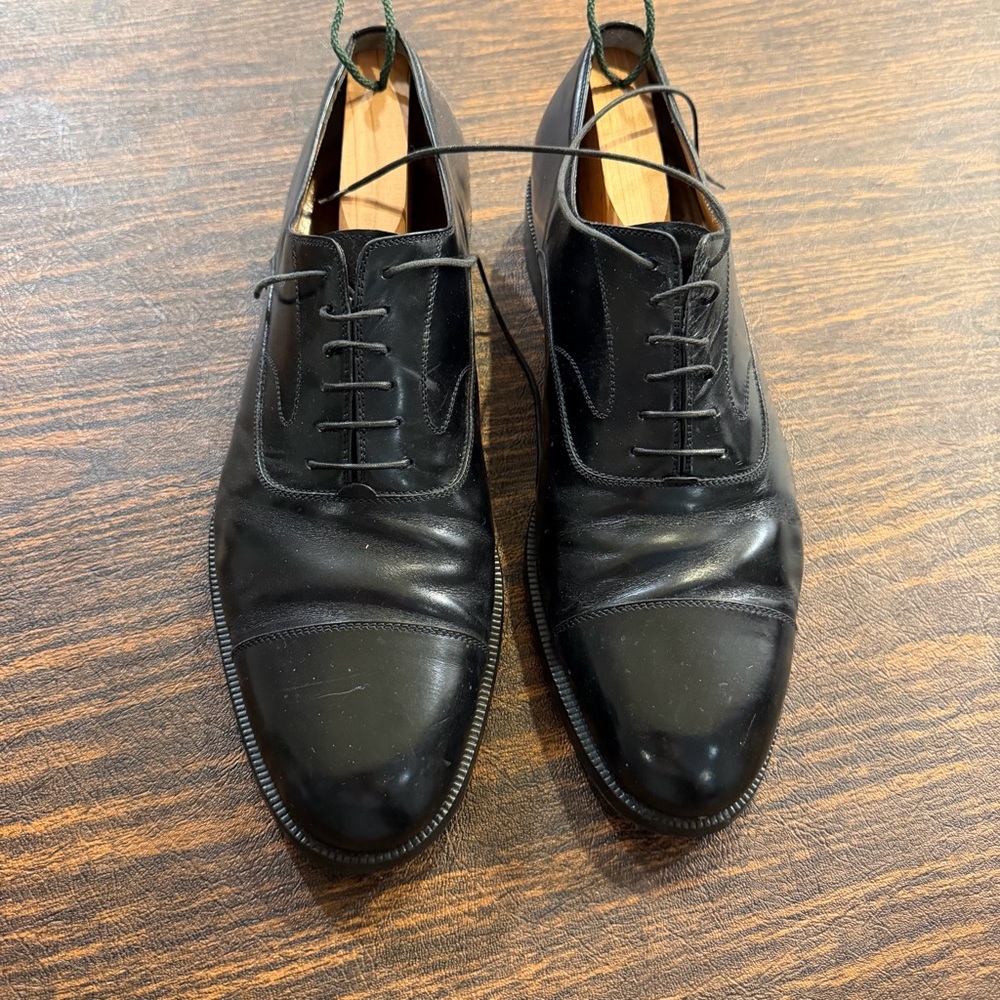 Salvatore Ferragamo Black Cap-Toe Oxford Dress Shoes